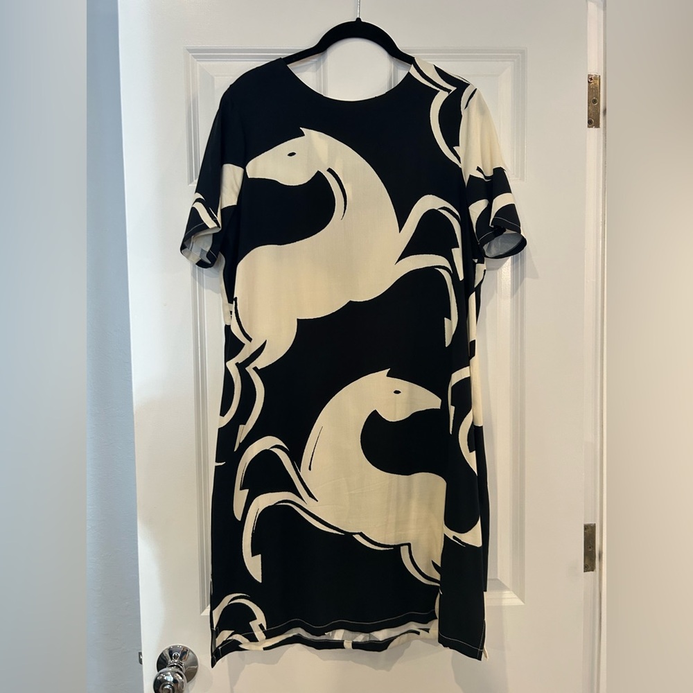 Corey Lynn Calter Black and Cream Horse Print Mini Dress